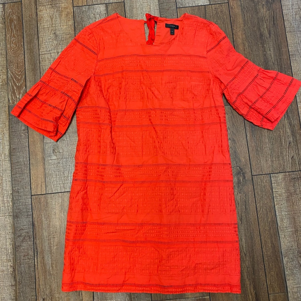 J. Crew Bright Red Eyelet Shift Dress